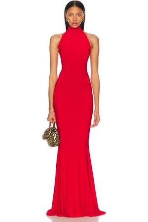 Norma Kamali For FWRD Halter Turtle Fishtail Gown in Red