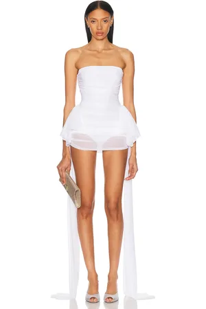 Norma Kamali Strapless Bill Pickleball Bow Dress in White