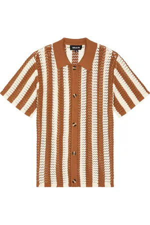 SER.O.YA Maximus Crochet Button Down Shirt in Brown