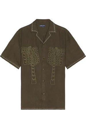 Frescobol Carioca Flavio Palmeira Embroidered Linen Shirt in Olive
