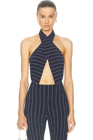 Norma Kamali Cross Halter Bodysuit in Navy