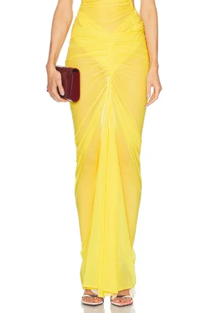 Atlein Ruched Pocket Long Skirt in Yellow