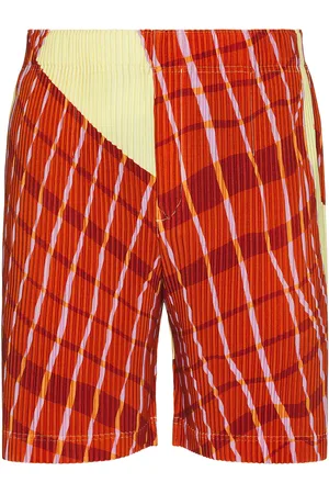 Issey Miyake Windswept Plaid Shorts in Red