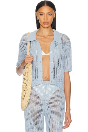 La Porte Ophelia Windowpane Knit Top in Baby Blue