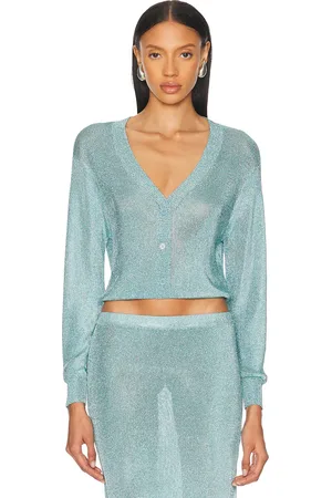 SER.O.YA Moni Metallic Cardigan Top in Baby Blue