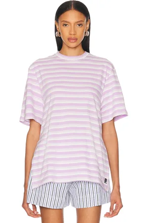 Paco rabanne Boxy T-Shirt in Stripes, White, & Lila in Lavender
