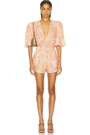 Adriana Degreas Bulles De Mer Puff Sleeved Playsuit in Peach