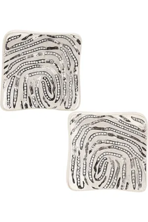 AREA Crystal Fingerprint Square Stud Earrings in Metallic Silver
