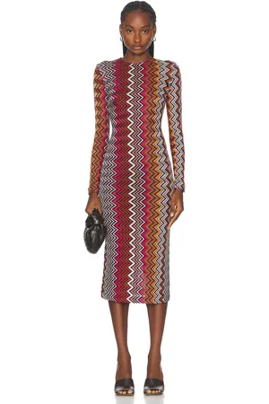 Missoni Long Sleeve Crewneck Midi Dress in Pink