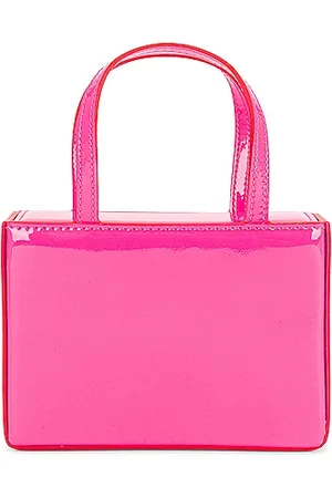 Victoria’s Secret Canvas Tote Bag Pink Stripe Faux Snakeskin Handle w/ Chain