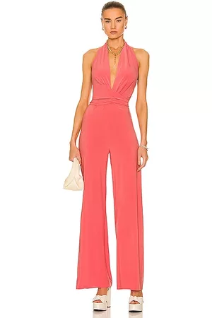 Norma Kamali Halter Wrap Straight Leg Jumpsuit in Coral