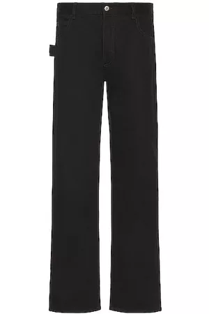 Bottega Veneta Men Leather Trousers - Parakeet Leather Patch Denim Trousers in