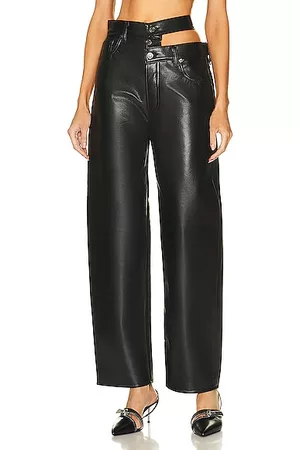 Black LeatherLook Tie High Waist Trousers  New Look