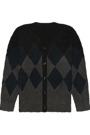 Sacai Mens Black Red Tie-dye Wool-blend Knitted Cardigan