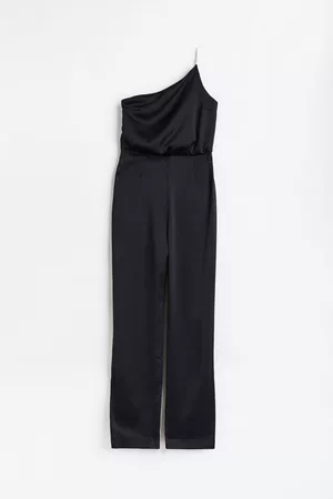 H&M Rhinestone-strap one-shoulder jumpsuit - Black