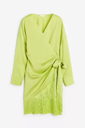 H&M Fringe-trimmed satin wrap dress