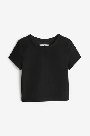 Kid's Cropped Top Black Technical Jersey