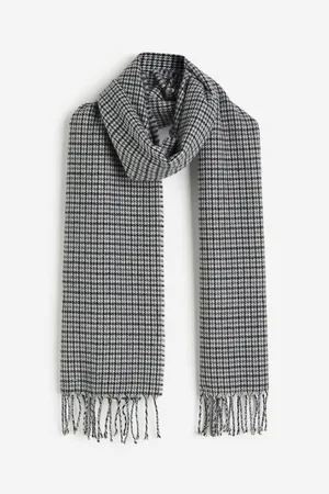 Fox Blue Houndstooth Cashmere & Merino Wool Scarf