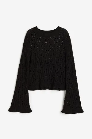 Frill-trimmed pointelle-knit jumper