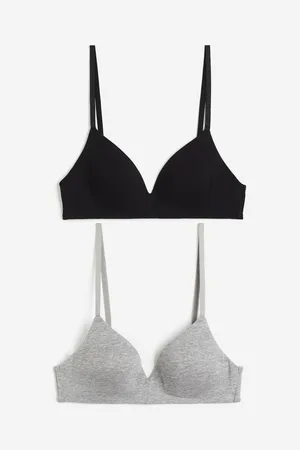 H&M+ 2-pack non-wired cotton bras - Beige/Black - Ladies