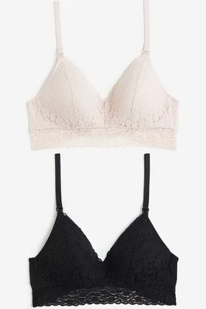 H&M+ 2-pack non-wired cotton bras - Beige/Black - Ladies