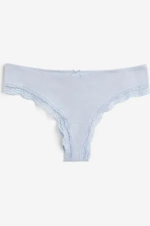3-pack Picot-trimmed Briefs - Light blue/glittery - Ladies