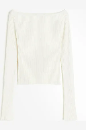 Rib-knit Boat-neck Top