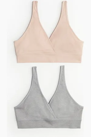 H&M+ 2-pack padded cotton bras - Light grey marl/Black - Ladies