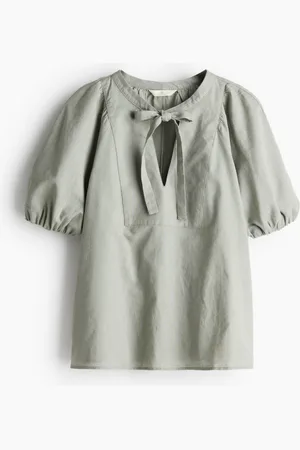 H&M Linen-blend tie-neck blouse
