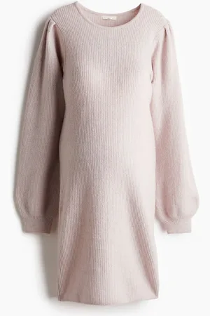 H&M MAMA Balloon-sleeved rib-knit dress