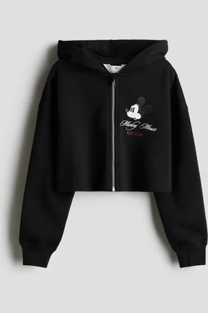 H&M Cropped print-detail hoodie
