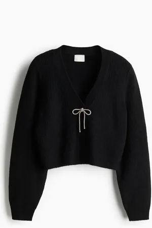 H&M Bow-detail rib-knit cardigan