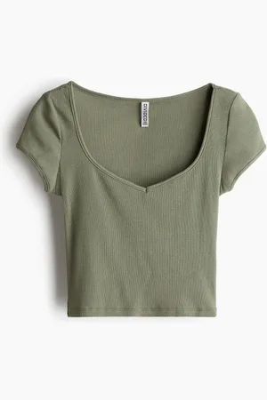 H&M Ribbed sweetheart-neck T-shirt