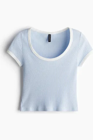 H&M Picot-trimmed ribbed T-shirt