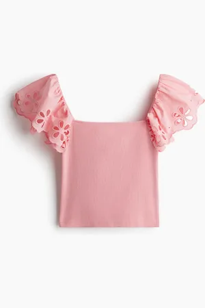 H&M Broderie anglaise-detail ribbed top
