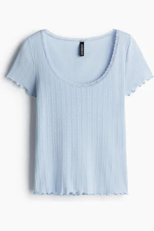 H&M Lace-trimmed pointelle T-shirt