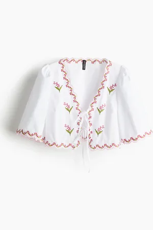 H&M Floral-embroidered poplin blouse