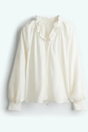 H&M Frill-trimmed drawstring blouse