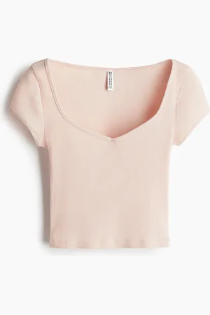 H&M Ribbed sweetheart-neck T-shirt