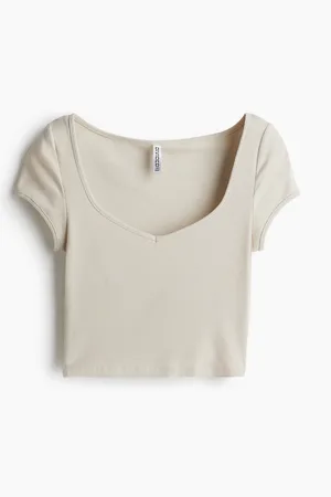 H&M Ribbed sweetheart-neck T-shirt
