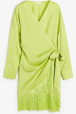 H&M Fringe-trimmed satin wrap dress