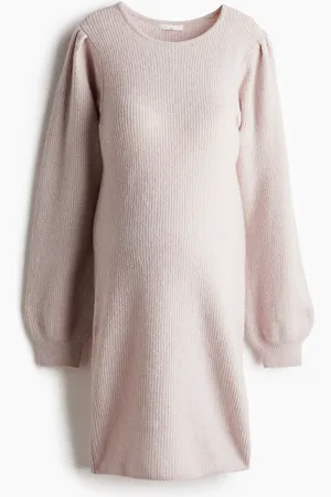 H&M MAMA Balloon-sleeved rib-knit dress