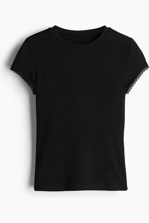 H&M Lace-trimmed ribbed T-shirt