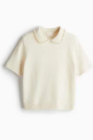 H&M Beaded-collar knitted top