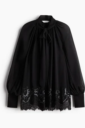 H&M Sequined tie-neck chiffon blouse