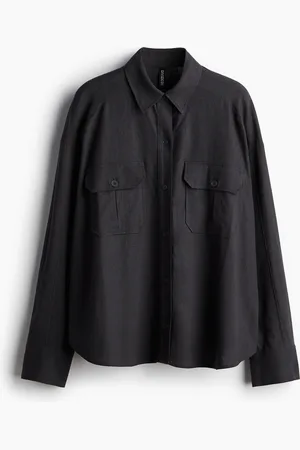 H&M Oversized linen-blend cargo shirt