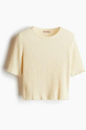 H&M Linen-blend rib-knit T-shirt