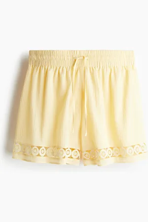 H&M High-waisted lace-inset drawstring shorts