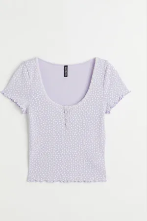 H&M Ribbed button-placket T-shirt