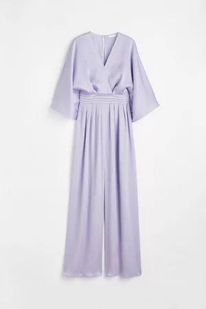 ASYOU Cross Front Halter Satin Jumpsuit In Lilac-Purple for Women